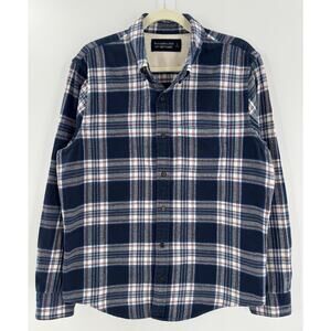 AF Abercrombie Fitch Men's Navy Soft Flannel Plaid Shirt Button Down Large L